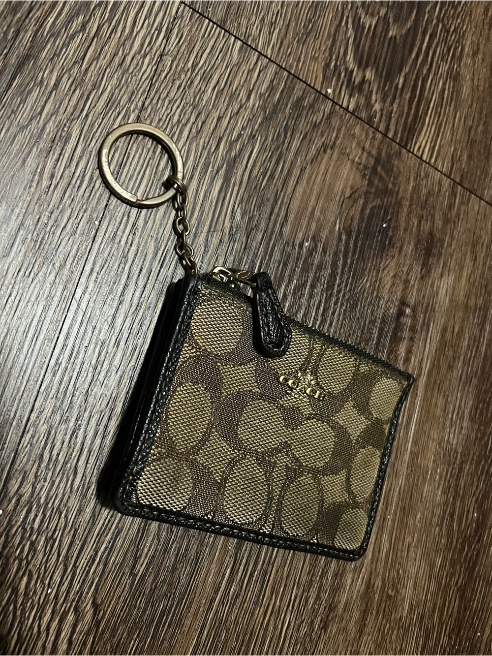 Coach Signature Canvas Keychain Card Case - Brown/Tan
